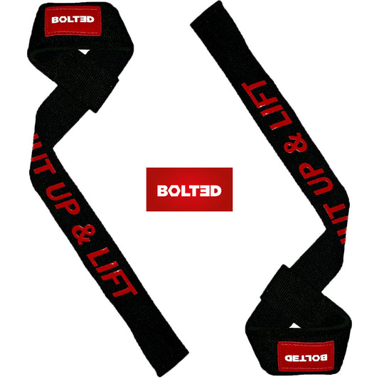 Gym wrist straps by BOLT3D - professional weightlifting and bodybuilding gym straps, foam padded and supportive for fitness training, secure fit with rubber silicone gel printed grip-one size fits all - Shut Up & Lift